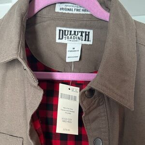 Duluth Trading Co Brown Shirt Jacket with Red Plaid Interior
